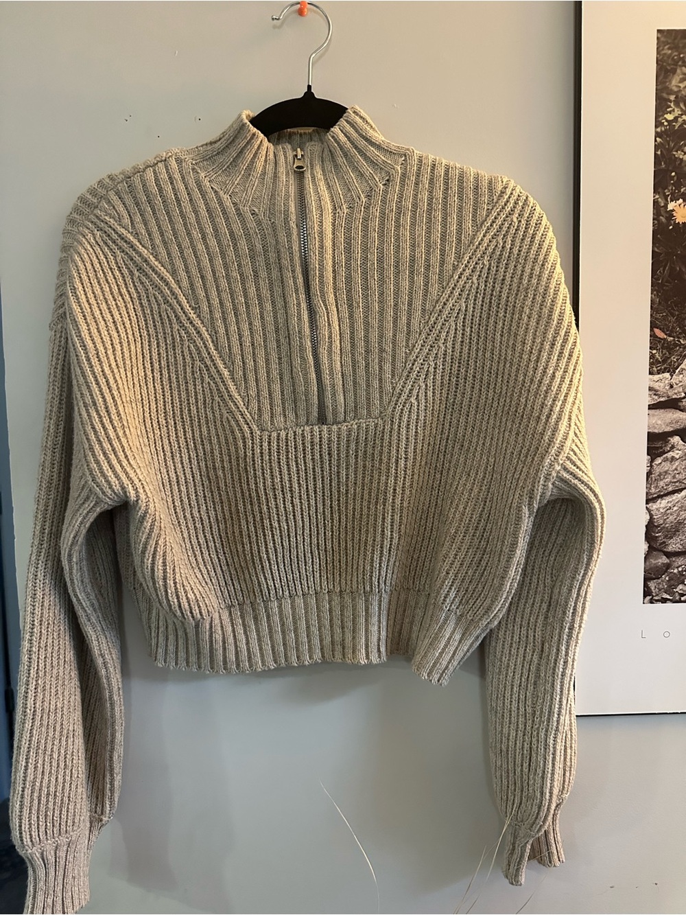 Garage Ribbed Half-Zip Cropped Sweater - Cream